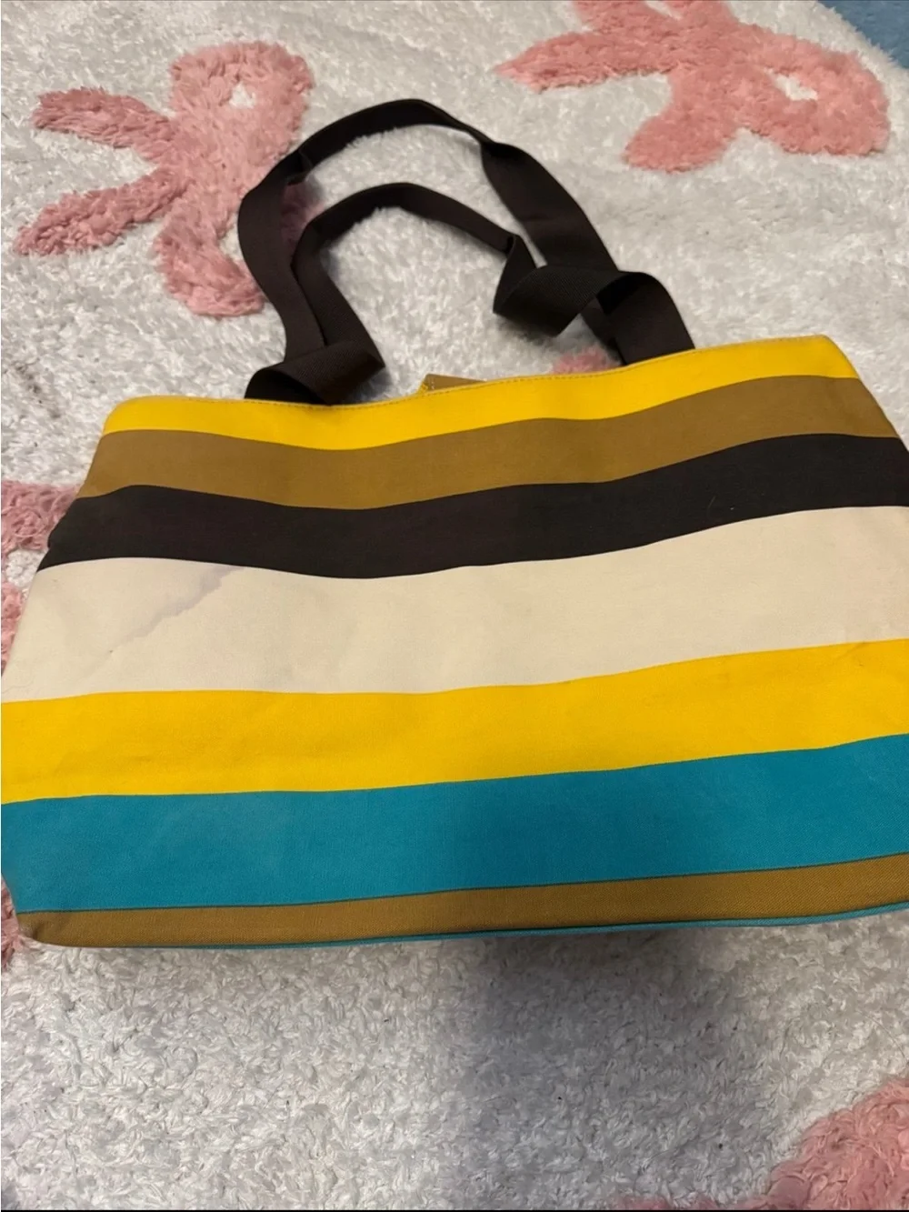 kate spade Striped Tote in Yellow, Teal, Brown and Cream